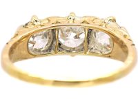 Victorian 18ct Gold, Three Stone Diamond Carved Half Hoop Ring