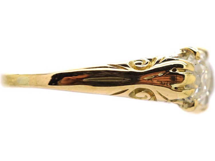 Victorian 18ct Gold, Three Stone Diamond Carved Half Hoop Ring