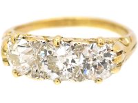 Victorian 18ct Gold, Three Stone Diamond Carved Half Hoop Ring
