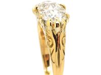 Victorian 18ct Gold, Three Stone Diamond Carved Half Hoop Ring