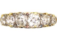 Victorian 18ct Gold Six Stone Diamond Carved Half Hoop Ring