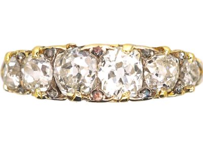 Victorian 18ct Gold Six Stone Diamond Carved Half Hoop Ring