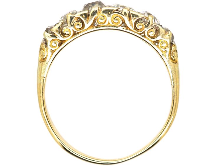 Victorian 18ct Gold Six Stone Diamond Carved Half Hoop Ring
