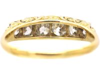 Victorian 18ct Gold Six Stone Diamond Carved Half Hoop Ring