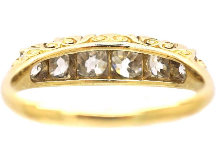Victorian 18ct Gold Six Stone Diamond Carved Half Hoop Ring