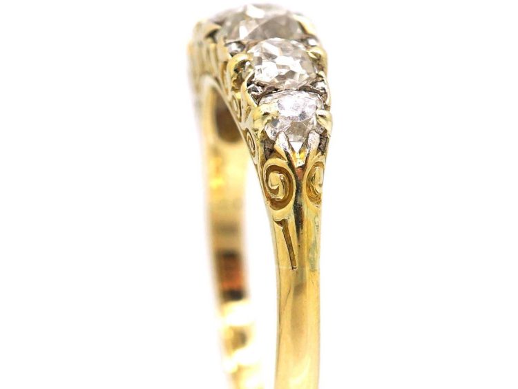 Victorian 18ct Gold Six Stone Diamond Carved Half Hoop Ring