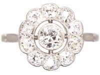French Early 20th Century Platinum Diamond Cluster Ring
