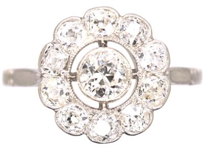 French Early 20th Century Platinum Diamond Cluster Ring