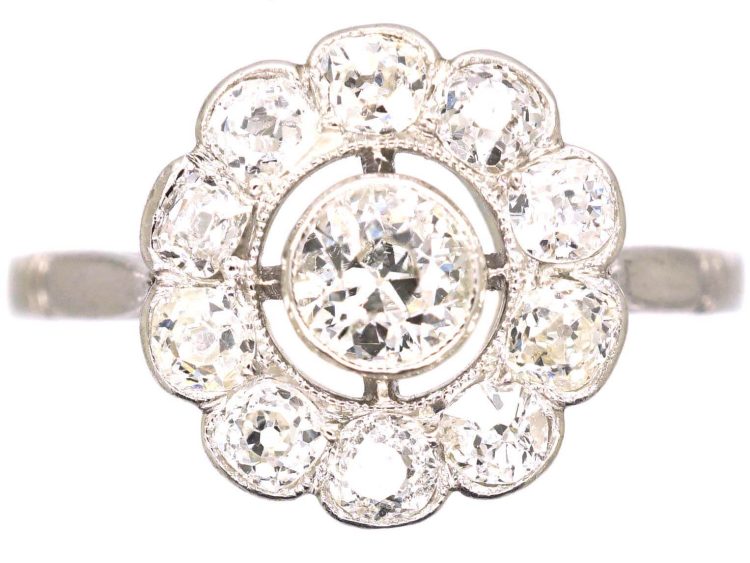 French Early 20th Century Platinum Diamond Cluster Ring