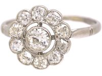 French Early 20th Century Platinum Diamond Cluster Ring