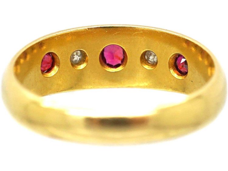 Edwardian 18ct Gold, Five Stone Ruby & Diamond Gypsy Ring