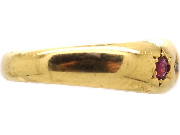 Edwardian 18ct Gold, Five Stone Ruby & Diamond Gypsy Ring