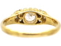 18ct Gold Carved Half Hoop Ring set with an Old Cushion Cut Diamond