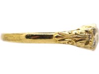 18ct Gold Carved Half Hoop Ring set with an Old Cushion Cut Diamond