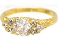 18ct Gold Carved Half Hoop Ring set with an Old Cushion Cut Diamond