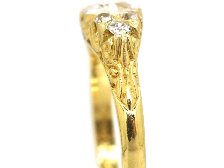 18ct Gold Carved Half Hoop Ring set with an Old Cushion Cut Diamond