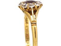 Victorian 18ct Gold Ruby & Diamond Cluster Ring with Split Shoulders