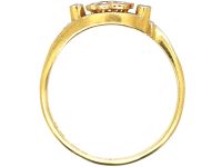 Edwardian 18ct Gold & Platinum Diamond Cluster Ring with Diamond Set Shoulders