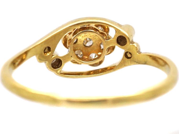 Edwardian 18ct Gold & Platinum Diamond Cluster Ring with Diamond Set Shoulders