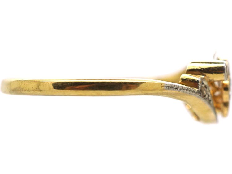 Edwardian 18ct Gold & Platinum Diamond Cluster Ring with Diamond Set Shoulders