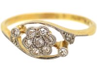 Edwardian 18ct Gold & Platinum Diamond Cluster Ring with Diamond Set Shoulders