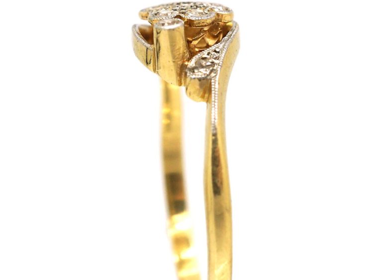 Edwardian 18ct Gold & Platinum Diamond Cluster Ring with Diamond Set Shoulders