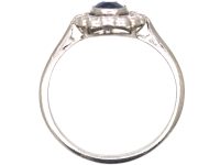 Edwardian 18ct White Gold & Platinum Sapphire & Diamond Oval Cluster Ring