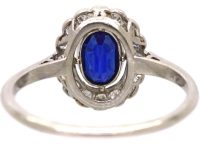 Edwardian 18ct White Gold & Platinum Sapphire & Diamond Oval Cluster Ring