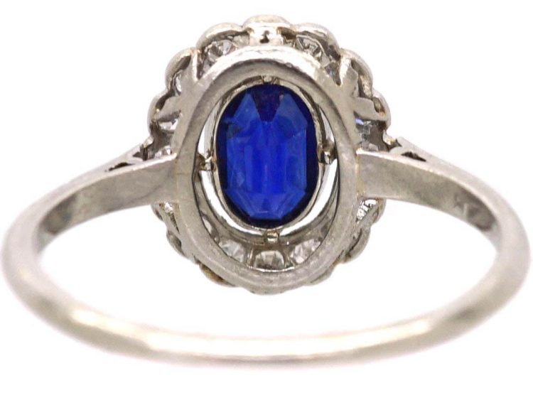 Edwardian 18ct White Gold & Platinum Sapphire & Diamond Oval Cluster Ring