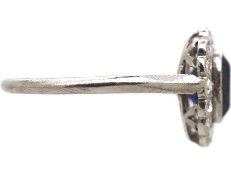 Edwardian 18ct White Gold & Platinum Sapphire & Diamond Oval Cluster Ring