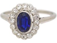 Edwardian 18ct White Gold & Platinum Sapphire & Diamond Oval Cluster Ring