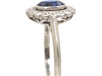 Edwardian 18ct White Gold & Platinum Sapphire & Diamond Oval Cluster Ring
