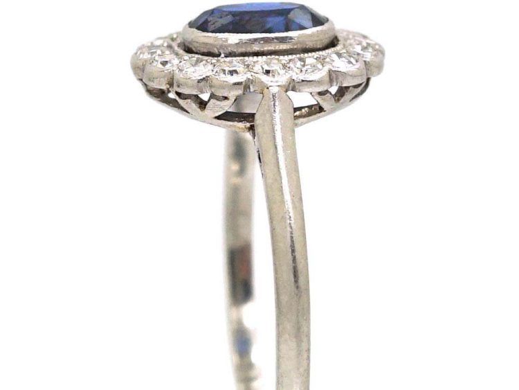 Edwardian 18ct White Gold & Platinum Sapphire & Diamond Oval Cluster Ring