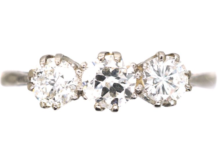 Early 20th Century 18ct White Gold & Platinum, Three Stone Diamond Ring
