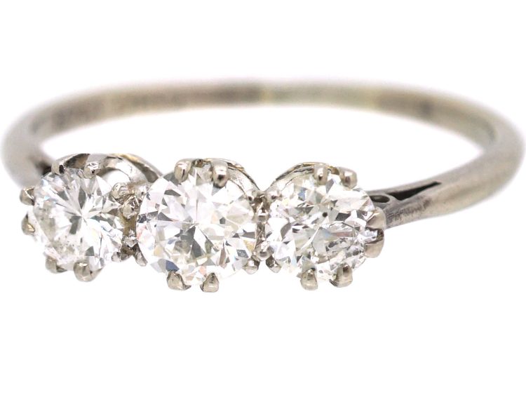 Early 20th Century 18ct White Gold & Platinum, Three Stone Diamond Ring
