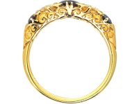 Edwardian 18ct Gold Five Stone Sapphire & Diamond Carved Half Hoop Ring