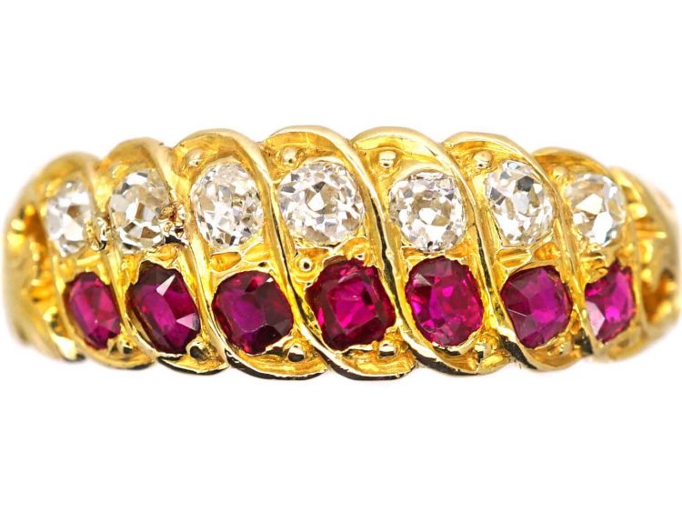 Victorian 14ct Gold Ruby & Diamond Slanting Style Ring