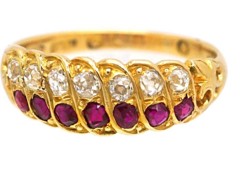 Victorian 14ct Gold Ruby & Diamond Slanting Style Ring