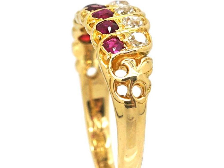 Victorian 14ct Gold Ruby & Diamond Slanting Style Ring