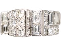Retro 18ct White Gold Diamond Set Tank Ring