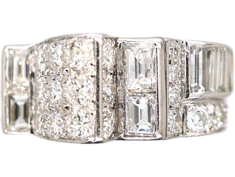 Retro 18ct White Gold Diamond Set Tank Ring