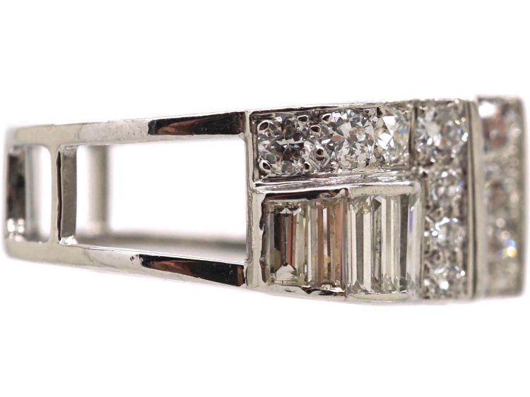 Retro 18ct White Gold Diamond Set Tank Ring