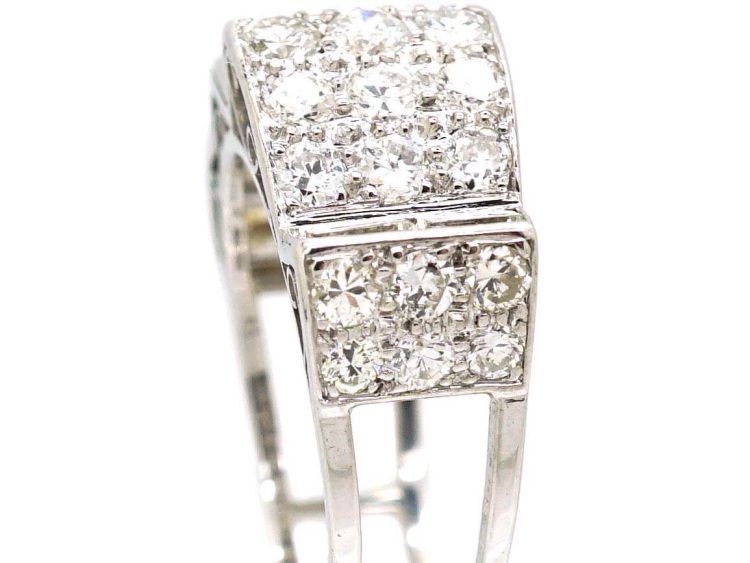 Retro 18ct White Gold Diamond Set Tank Ring