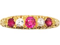 Victorian 18ct Gold Five Stone Ruby & Diamond Ring