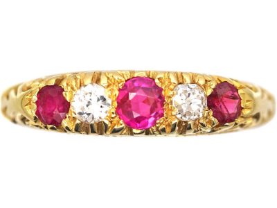 Victorian 18ct Gold Five Stone Ruby & Diamond Ring