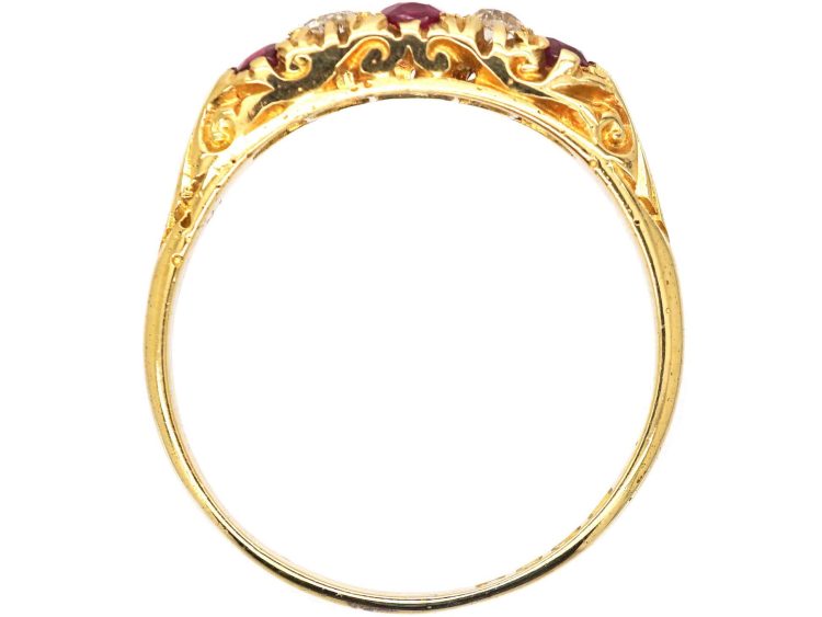 Victorian 18ct Gold Five Stone Ruby & Diamond Ring