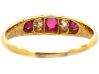Victorian 18ct Gold Five Stone Ruby & Diamond Ring
