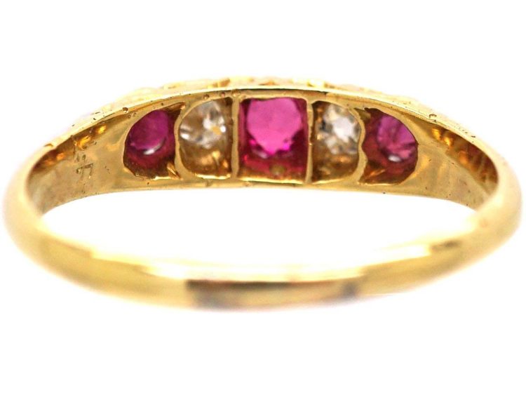 Victorian 18ct Gold Five Stone Ruby & Diamond Ring