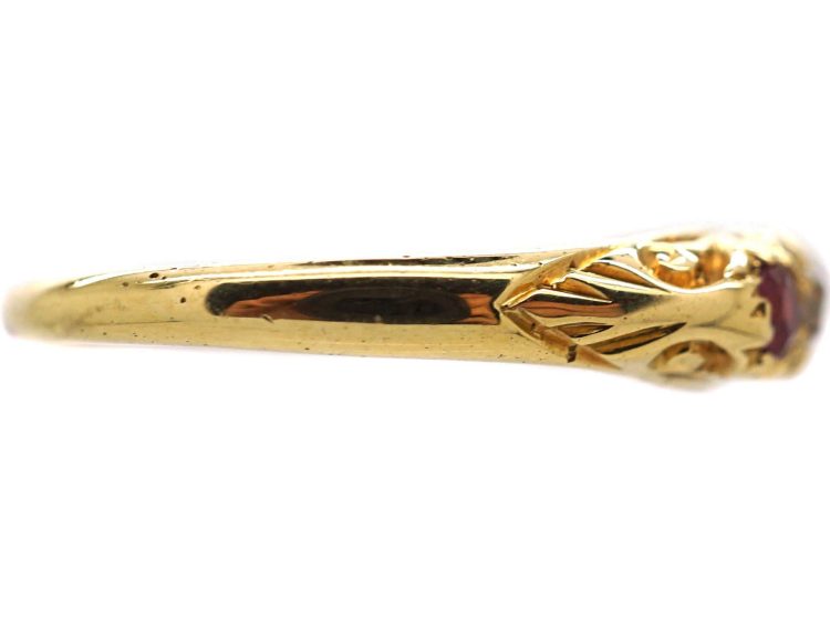 Victorian 18ct Gold Five Stone Ruby & Diamond Ring