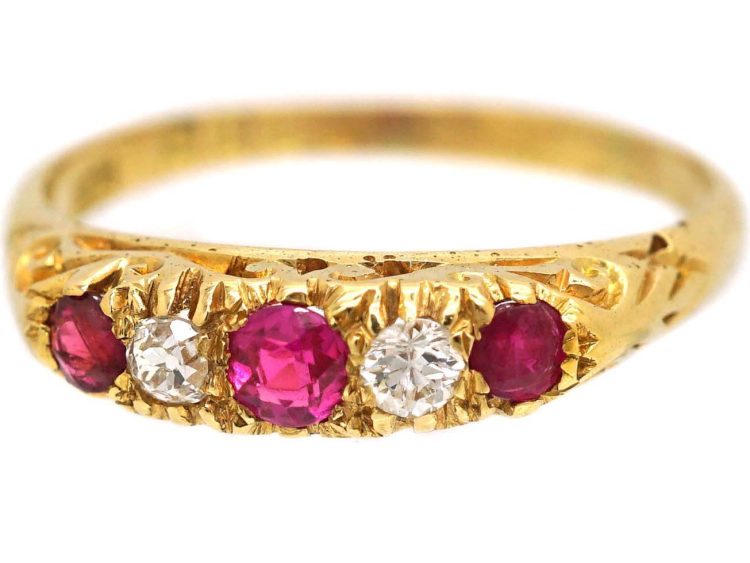 Victorian 18ct Gold Five Stone Ruby & Diamond Ring